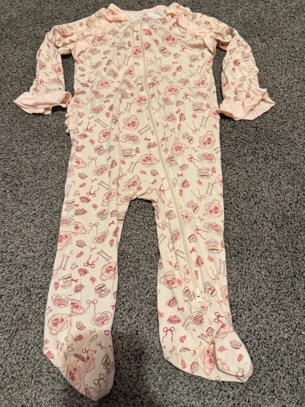 Baby Girls Pink Cream Footed One-Piece Pajamas with Zipper
